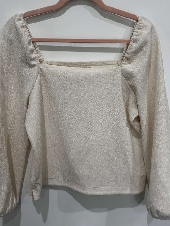 Madewell Crepe Square-Neck Puff-Sleeve Top | Antique Cream | Size S | Perfect Co - Picture 1 of 3